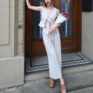 Cute cream color striped top & pants matching set